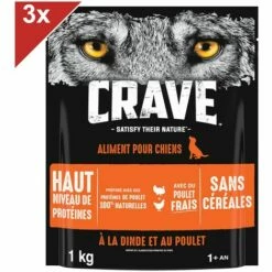 CRAVE Croquettes à La Dinde Et Au Poulet Pour Chiens Adultes 3x1 Kg